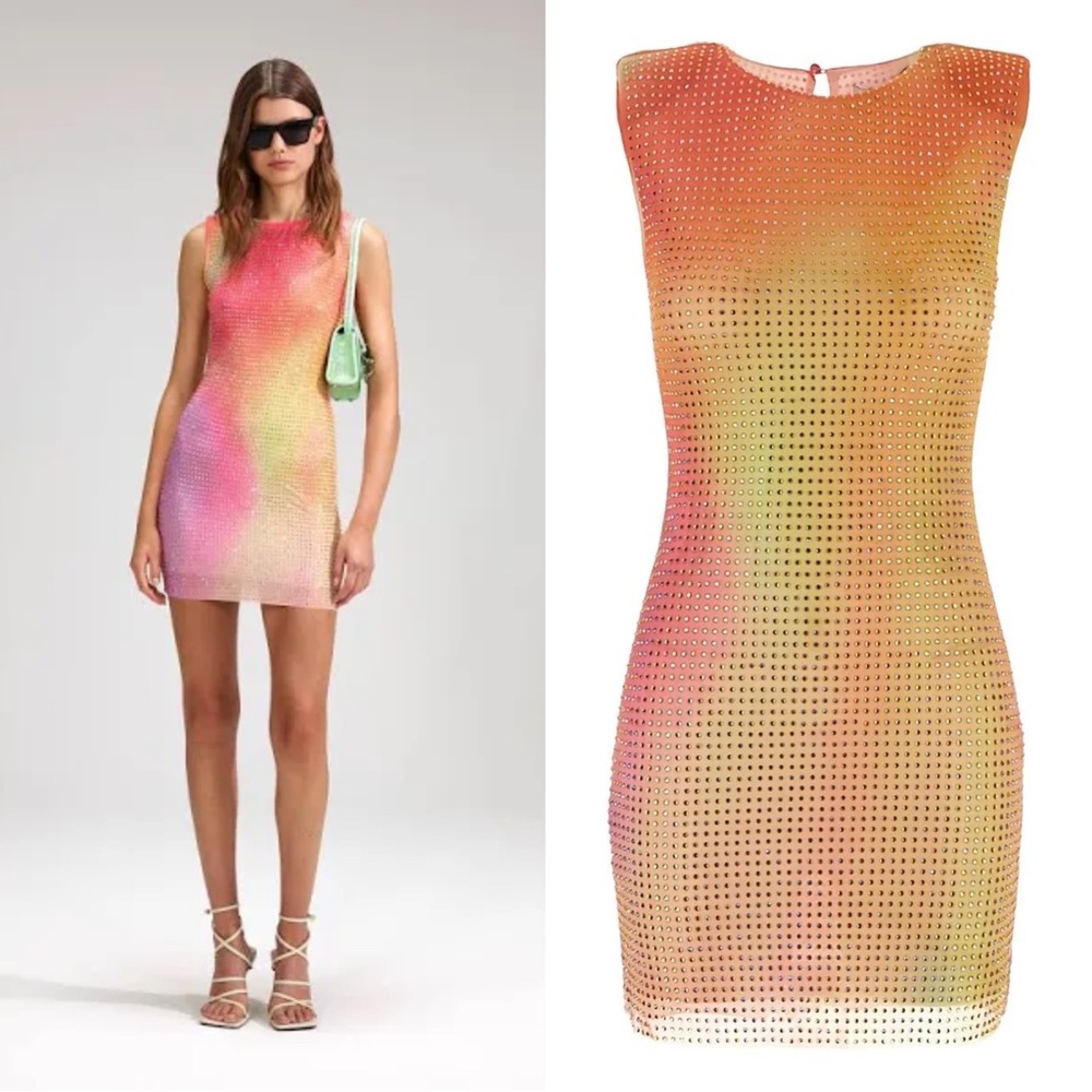 Self-Portrait Hotfix Embellished Ombré Mini Dress US 2